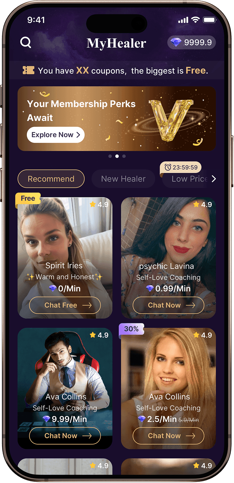 MyHealer advisor list app screen